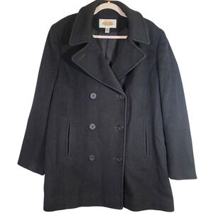 Vintage TALBOTS Women's Sz 16 Black Wool Peacoat Made In USA Classic Preppy Coat